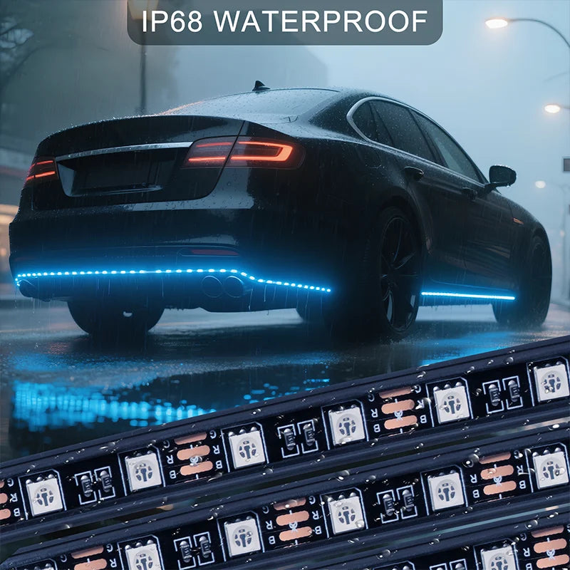 4-Piece Waterproof RGB LED Underglow Neon Accent Strip Lights with Sound Activation and App Control - 252 LEDs, 8 Colors