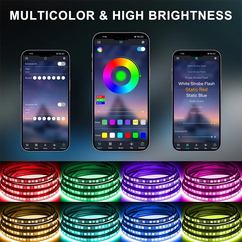 4-Piece Waterproof RGB LED Underglow Neon Accent Strip Lights with Sound Activation and App Control - 252 LEDs, 8 Colors
