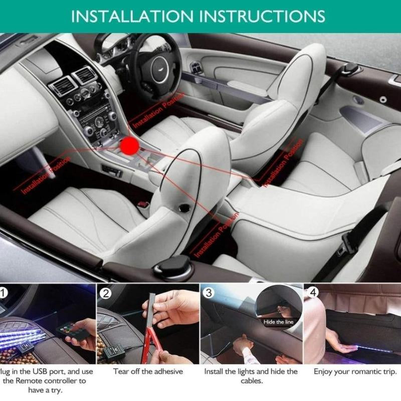 Car Interior LED Light Strip RGB Atmosphere Foot Ambient Lights 